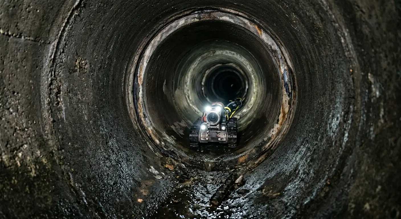 Robotic sewer camera inspecting pipe interior for Drain Snake Service in DeSoto